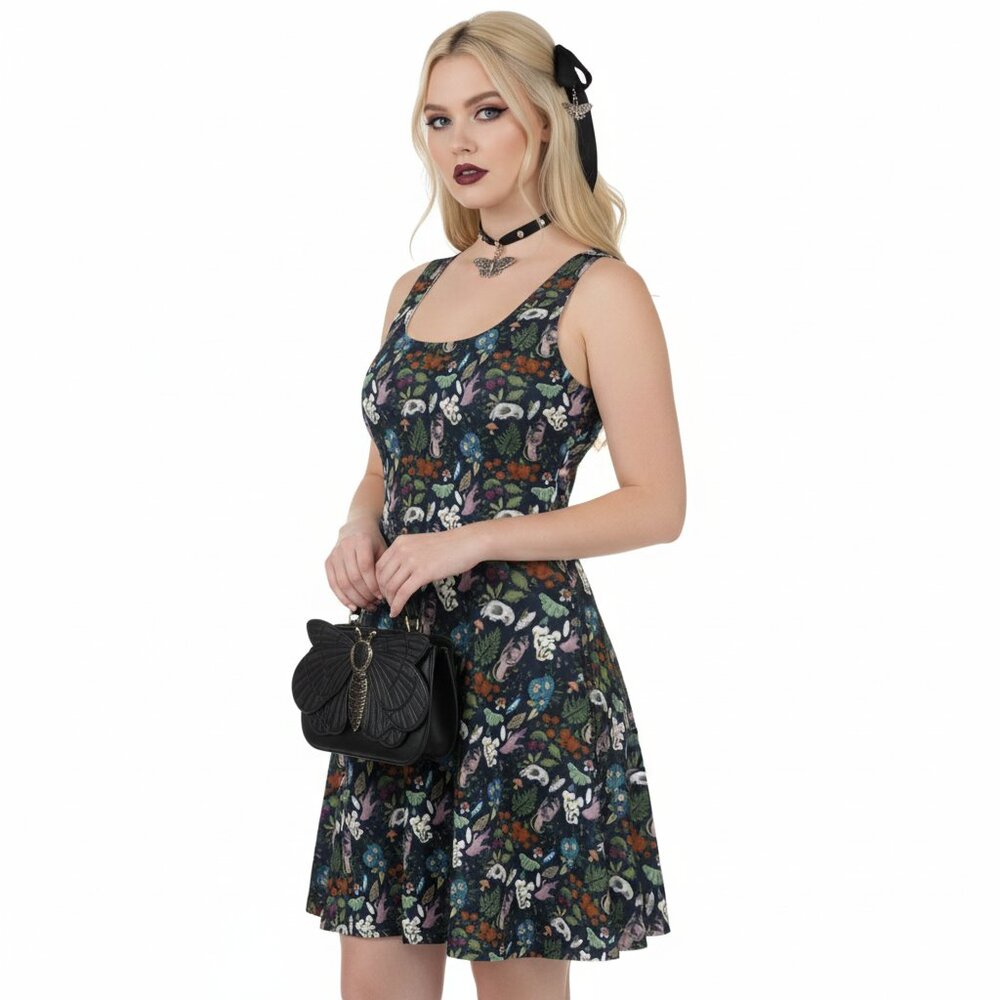 Dark Cottagecore Witchy Floral Fit & Flare Dress - Picture 1 of 14